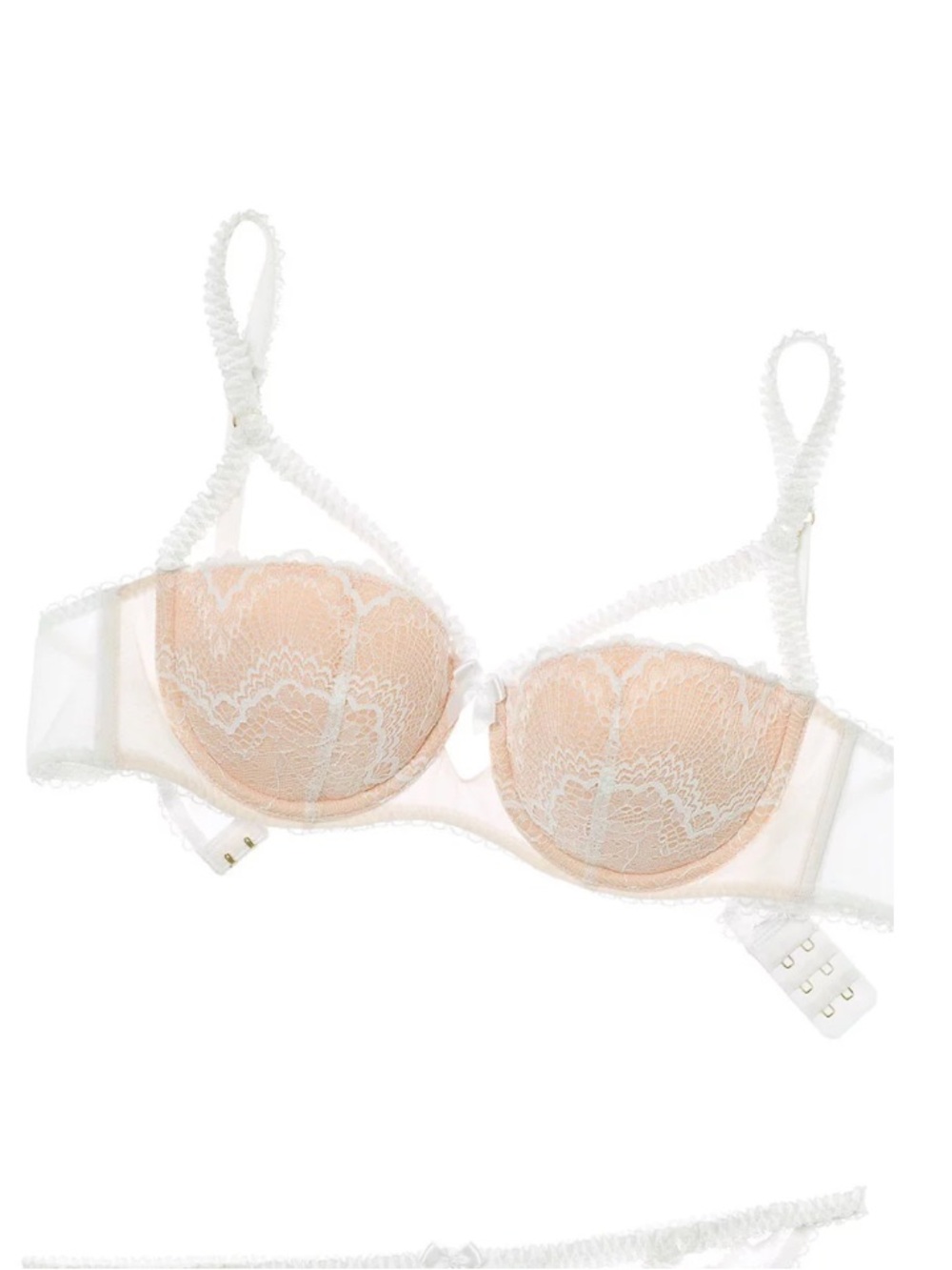 Adore Me Nude and White Lace Push-Up Bra